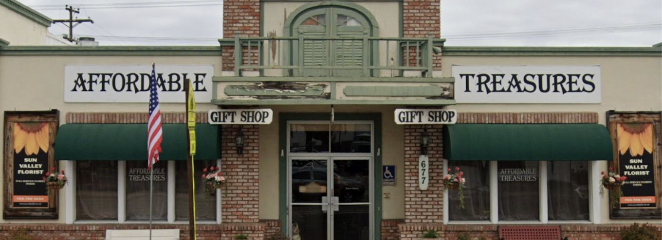 Affordable Treasures storefront on Main St, home of Sun Valley Florist