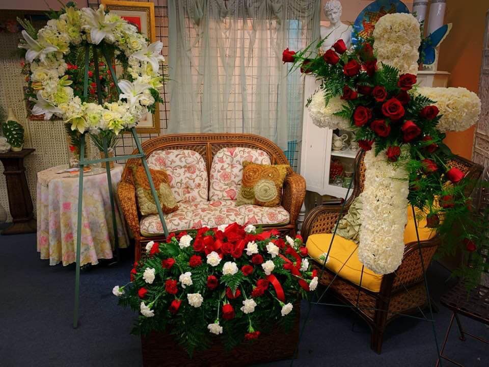 Funeral wreath and tribute flowers